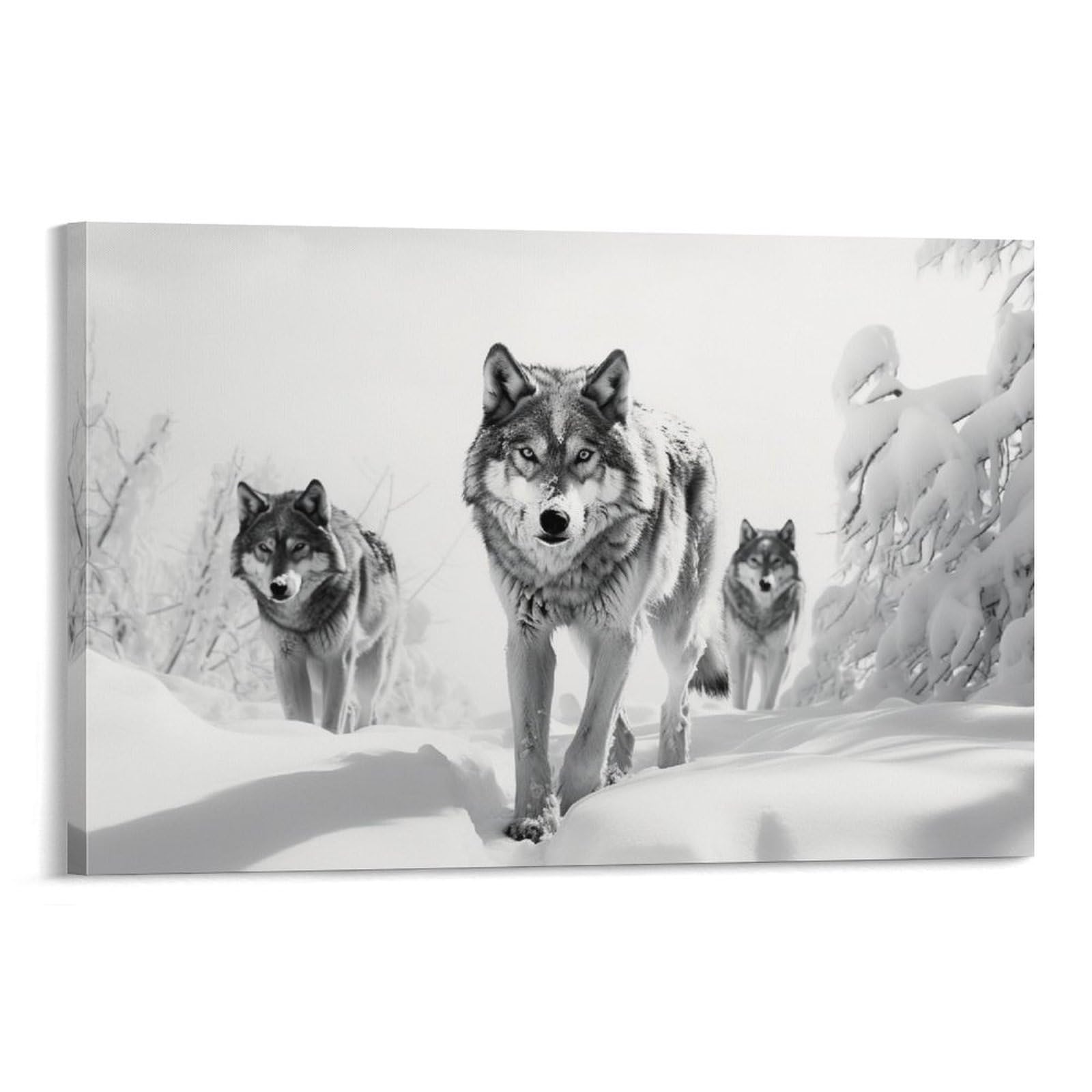 Foccar Frame-Style Abstract Wolf Wall Art Prints Vintage Snow Tree Animals Pictures On Canvas Poster Wall Decor For Bedroom Home Decorations