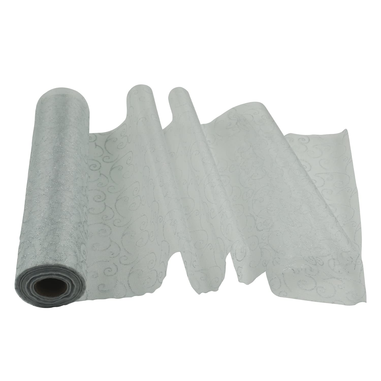 29cm x 25m Organza Roll Snow Sheer Fabric - Glitter Roll for Christmas Chair Bows, Table Runners, Dress Accents, Crafting Supplies for Ribbons, Party Favours, Flocked Design - White โ image 1