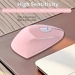 Souris main gauche, sans fil 2.4 GHz USB Mouse verticale ergonomique gauche, moins de bruit USB Récepteur, 6 Boutons 3 ajustable DPI 800/1200/1600 pour ordinateur portable PC Ordinateur de bureau Mac(Pink)