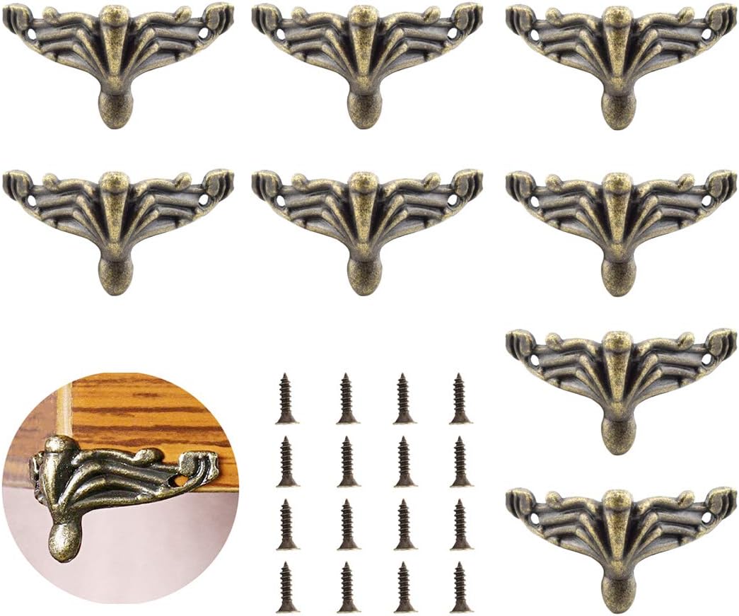 SDTC Tech 8 Pack Retro Design Jewelry Box Feet Antique Bronze Zinc Alloy Decorative Legs with Mounting Screws Corner Protector Brackets for Wooden Storage Box Cabinet Decoration Furniture