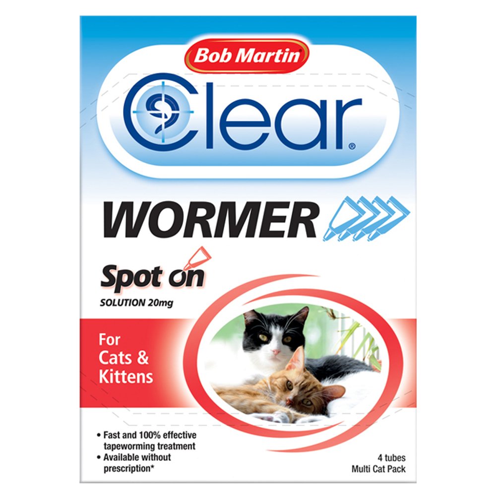 Bob Martin Clear Spot On Wormer Treatment for Cats and Kittens - 4 Tubes (1 Case - 6 Packs)