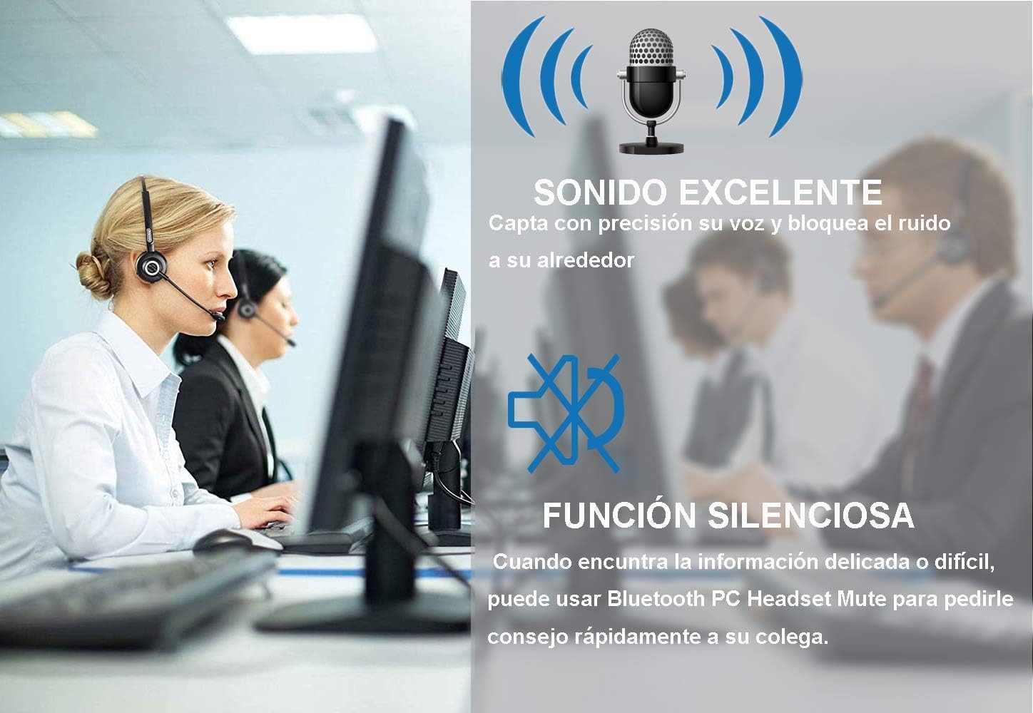 BIGFOX Auriculares Inalámbricos Bluetooth con Micrófono Mono Tipo Diadema - Auricular Inalámbrico para Teléfono Fijo con Base de Carga, Manos Libres, Cancelación de Ruido, Giro de 300°