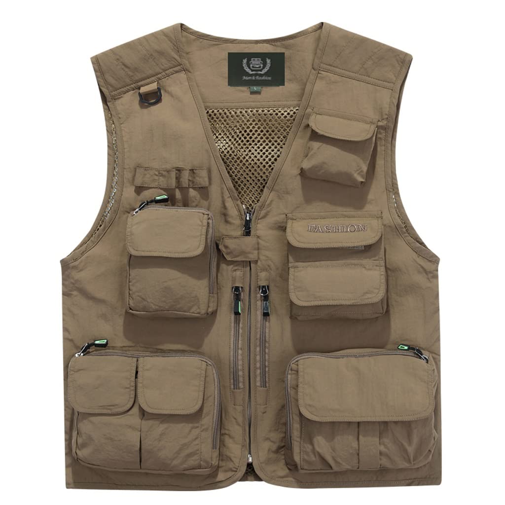 Gilet de pêche mince pour hommes en coloris kaki taille XL