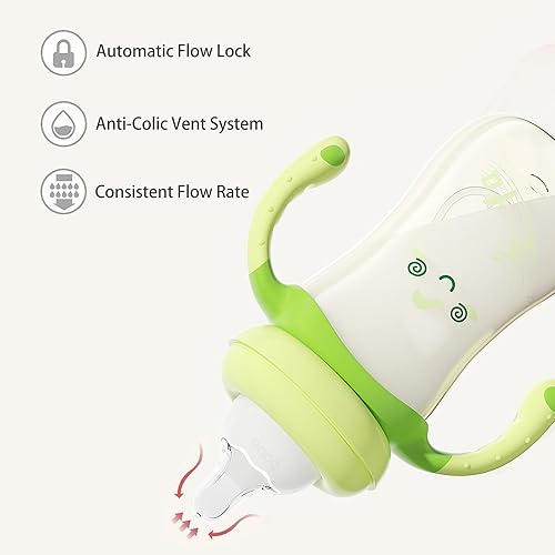Miniatura 5 de YOHKOH Biberón natural de PPSU con pezón de respuesta natural, biberones anticólicos para recién nacidos con asa, biberón de cuello ancho con tapa