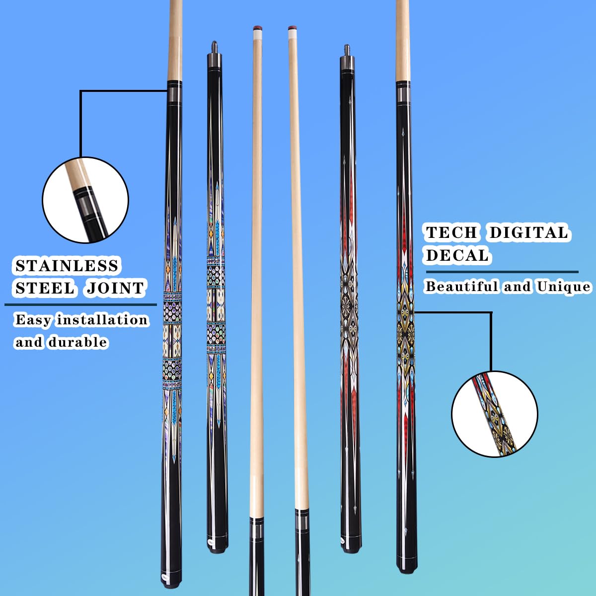 58 Inch13mm 19oz/20oz Maple Billiard Stick Pool Cue Set, Canadian Maple Professional Billiard Pool Cue Stick Set, Billiard Cue Stick