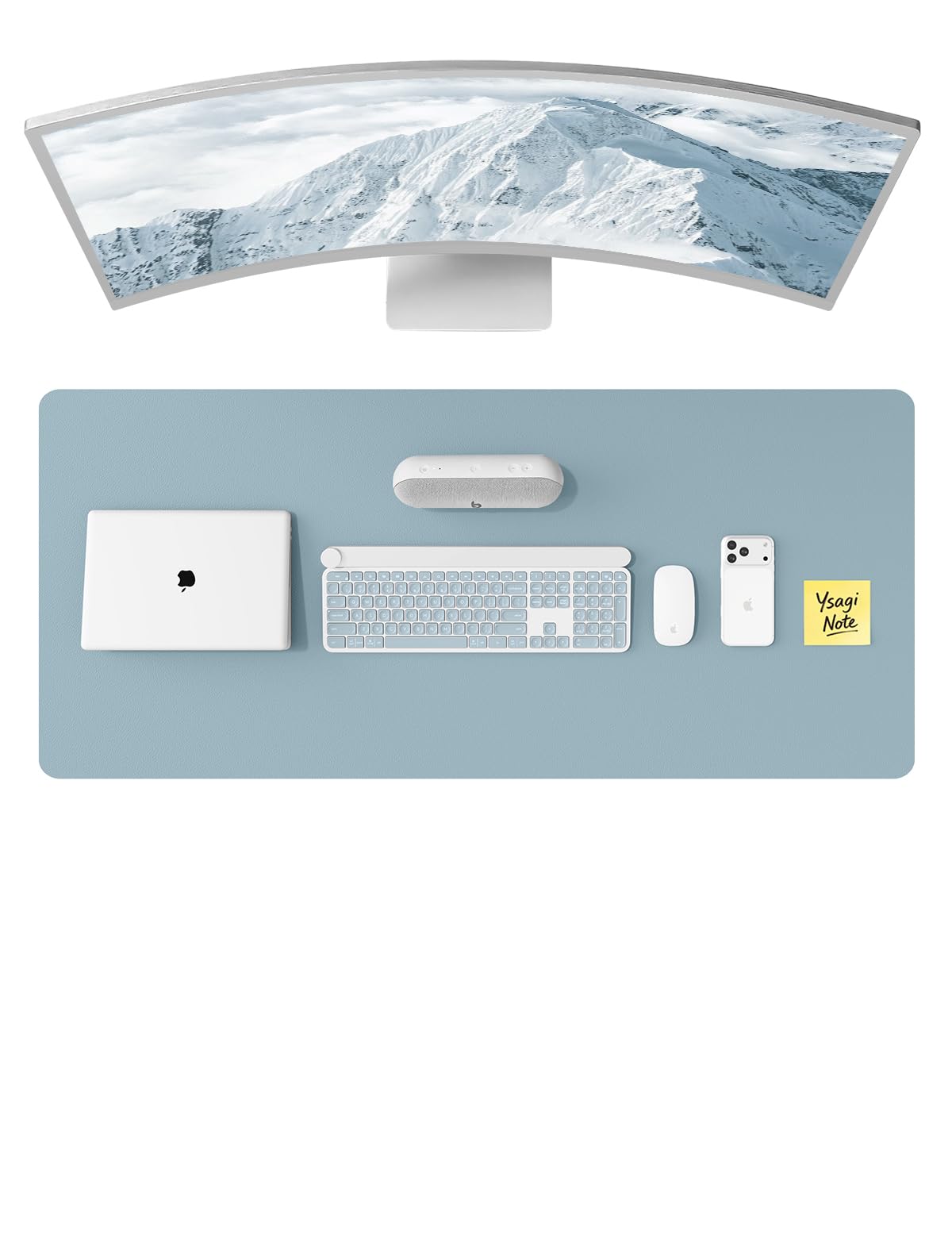 YSAGi Leather Desk Protector Large Mouse Mat Ice Blue 47" x 17" | Protects Your Desk from Scratches and Spills - main product image