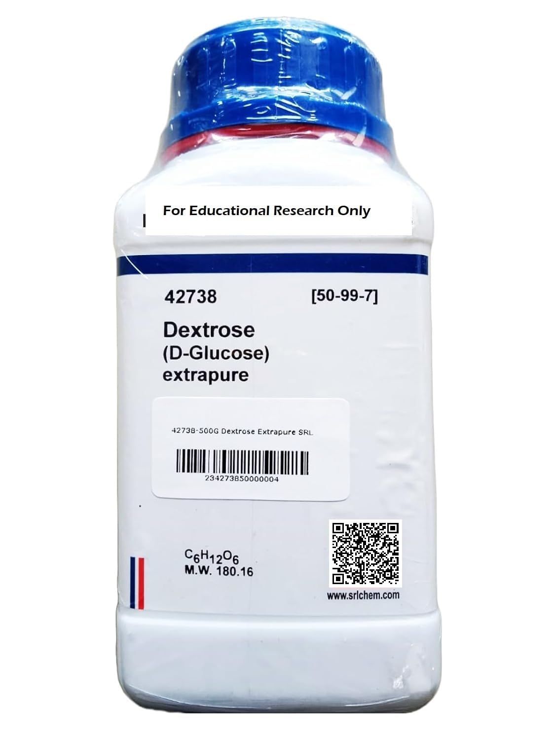 SRL Dextrose (D-Glucose) Extrapure, 500Gm, CAS No 50-99-7, Molecular Formula : C6H12O6, Molecular Weight : 180.16, Storage : Room Temperature, Shelf Life : 60 Months for laboratory and industrial use