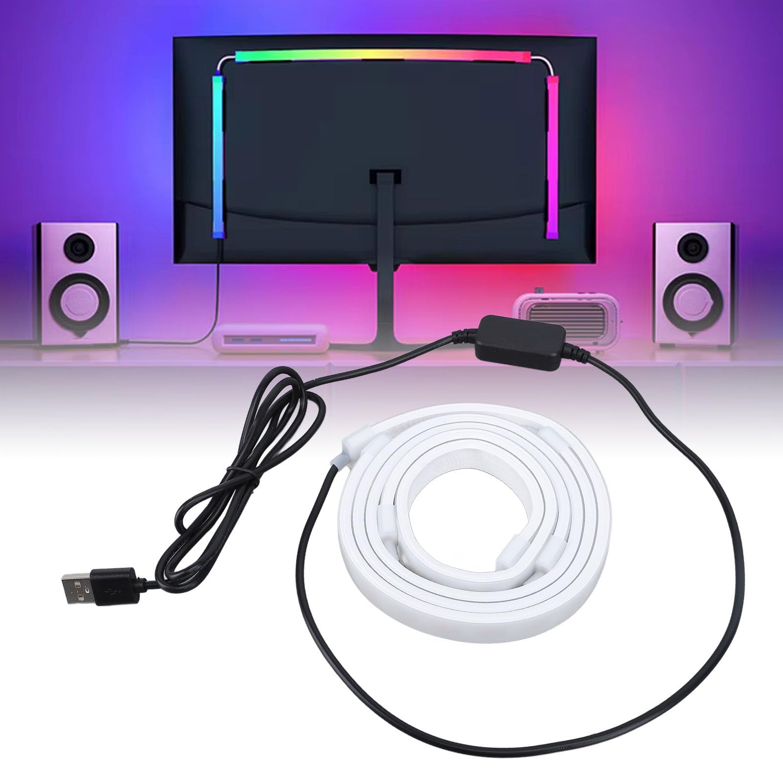 Striscia LED USB, Barra Luminosa per Computer RGB Dietro il Monitor, Sincronizzazione Musicale, per Monitor di Computer PC da 24 Pollici, Decorazione della Sala Giochi