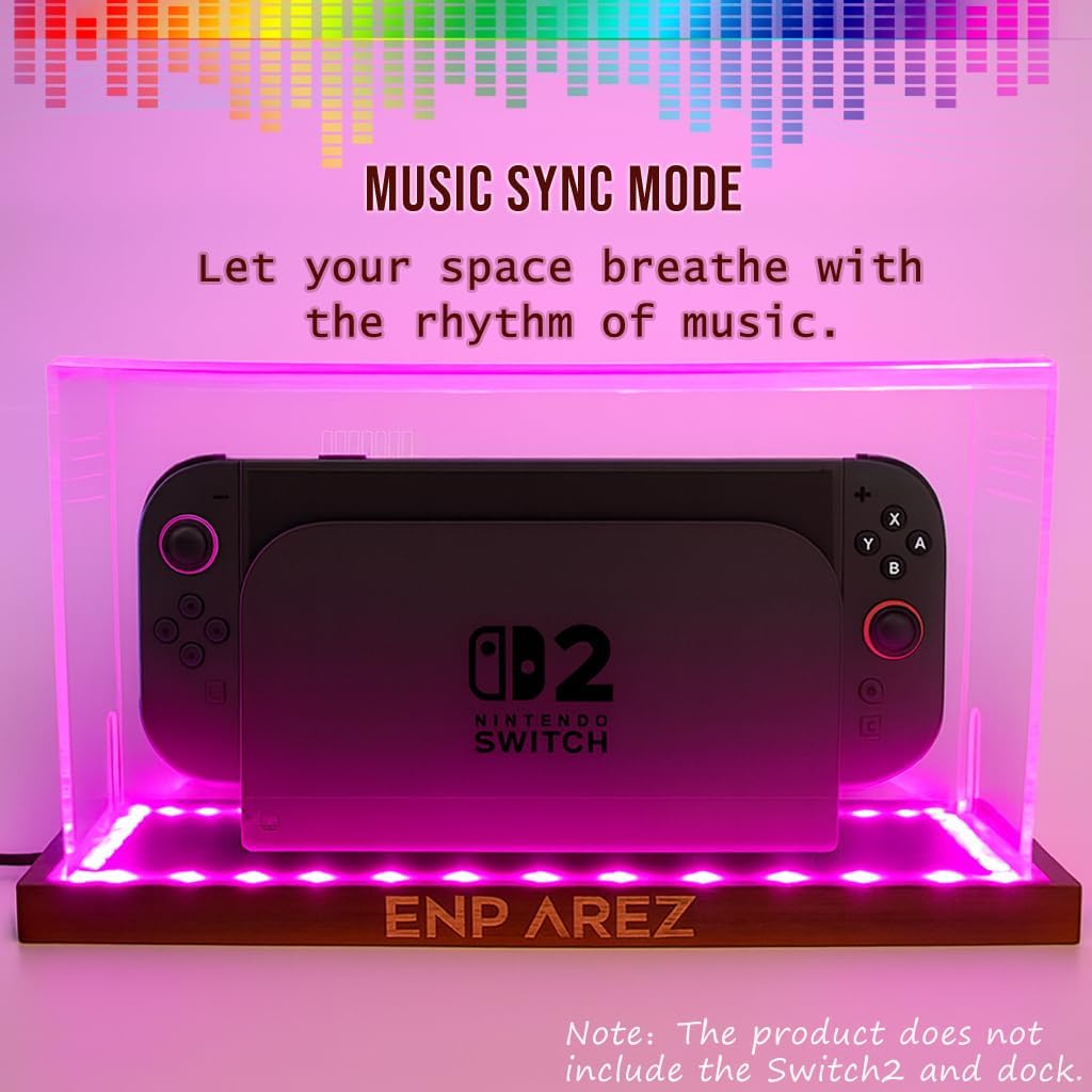 Universal Dust Cover for Nintendo Switch & Switch 2 Dock Mode – Anti-Dust, Anti-Scratch, Breathable Acrylic Protector w/RGB LED Light Base for Gaming Room Decor, Cool Switch 2 Accessories for Gamers