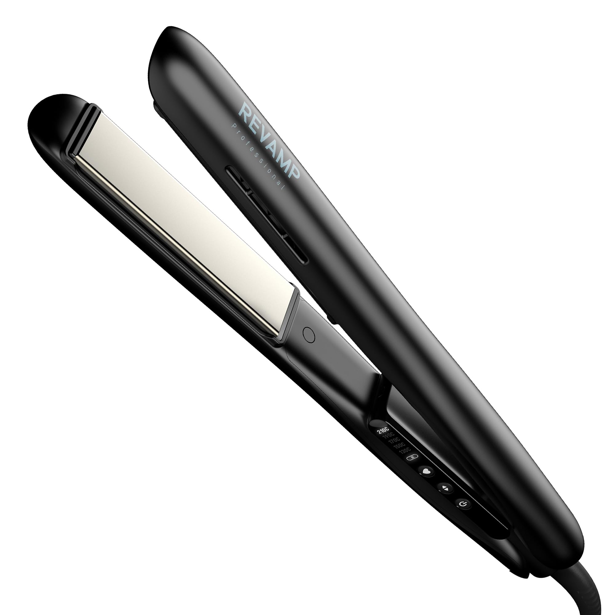 REVAMP Piastra per capelli Progloss Ion Shine in ceramica, con tecnologia agli ioni anti-crespo e oli leviganti Progloss di cheratina, argan e cocco, impostazioni di calore variabili, finitura nera