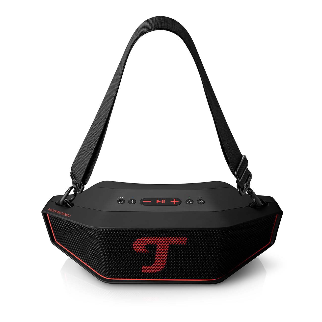 Teufel ROCKSTER Cross 2 Tragbarer Bluetooth Lautsprecher | ür drinnen und draußen, mit Langer Akkulaufzeit bis 38 Std, IPX5 Strahlwassergeschützt, Stereo Speaker - Black & Red