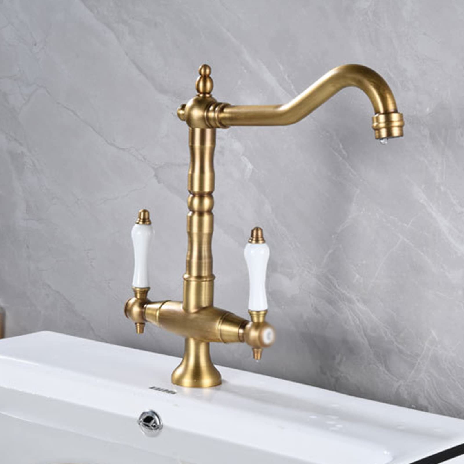 北欧スタイルブロンズアンティーク引き出し式洗面台用蛇口銅製温水・冷水 北欧スタイルブロンズアンティーク引き出し式洗面台用蛇口銅製