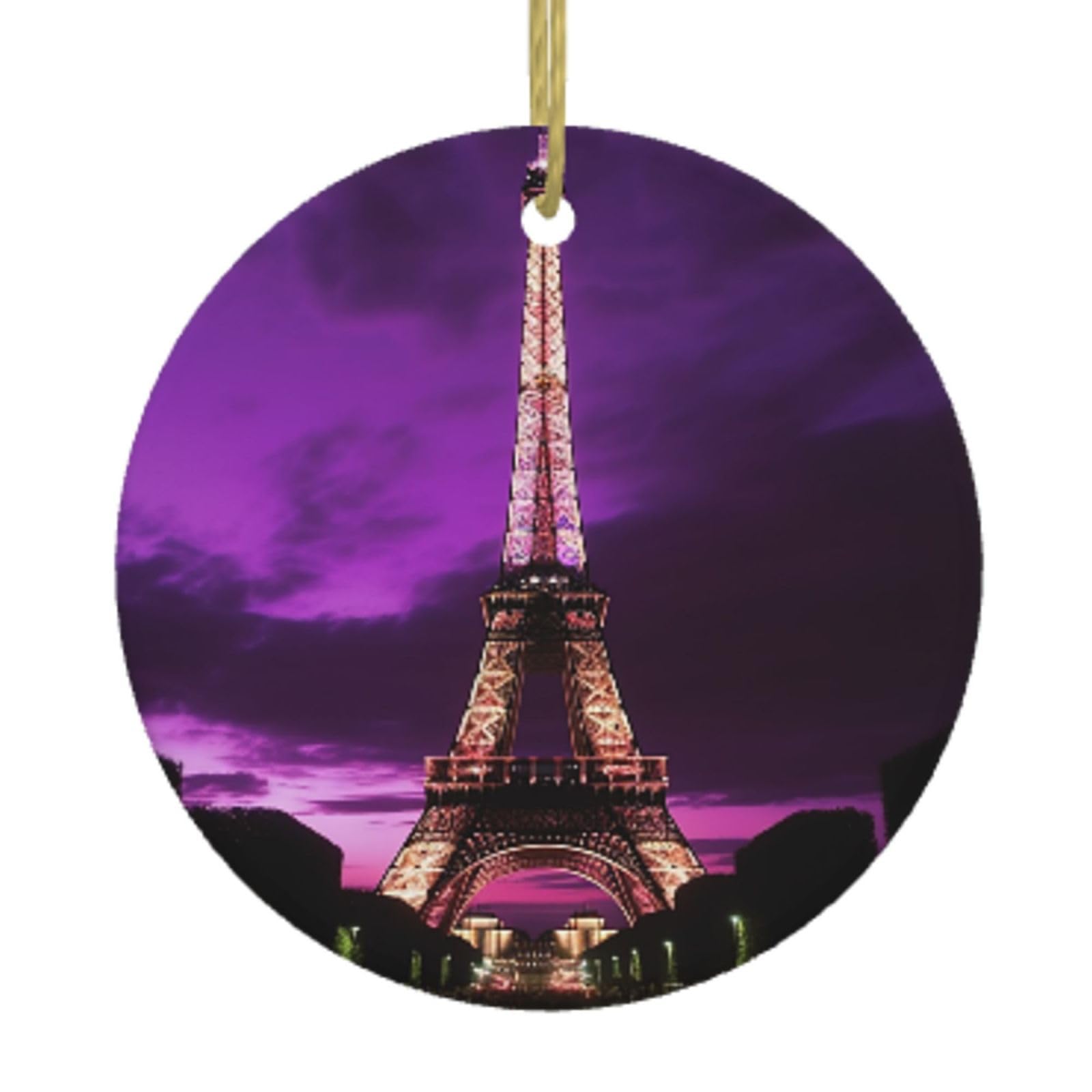 Ceramic Christmas Tree Hanging Ornaments with Gold Ropes Christmas Tree Decorations Round Ceramic Purple Eiffel Tower Pendant Keepsake Decorations for Holiday Xmas Gift Ideas
