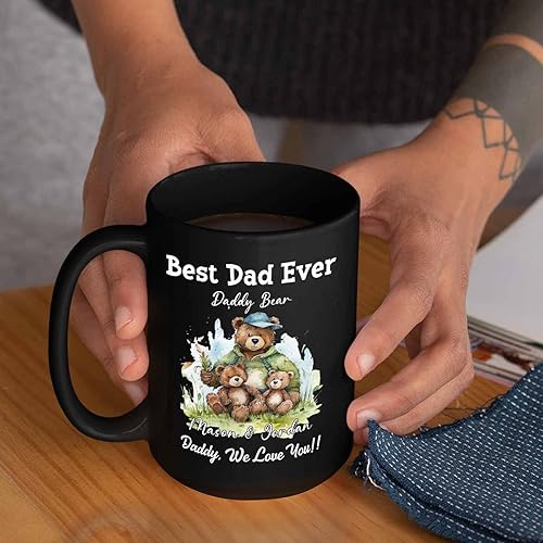 Miniatura 5 de Personalized Daddy Black Ceramic Coffee Mug 11 Oz 15 Oz, Best Dad Ever With 2 Babies Coffee Cup, Customized Name Daddy Bear Mug Gift For Father's
