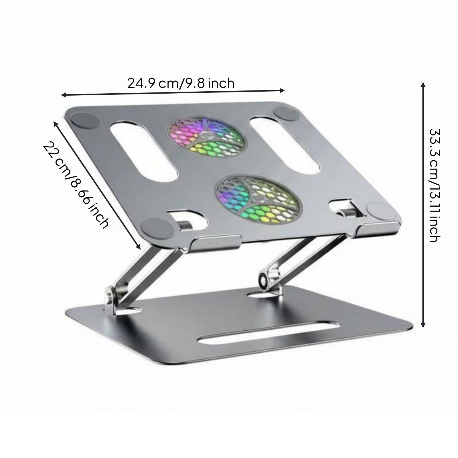 Supporto Raffreddamento Laptop Base Notebook Supporto Piattaforma Ventilata con Ventole Regolabile Pieghevole Telaio in Lega di Alluminio con Luci RGB, Grigio