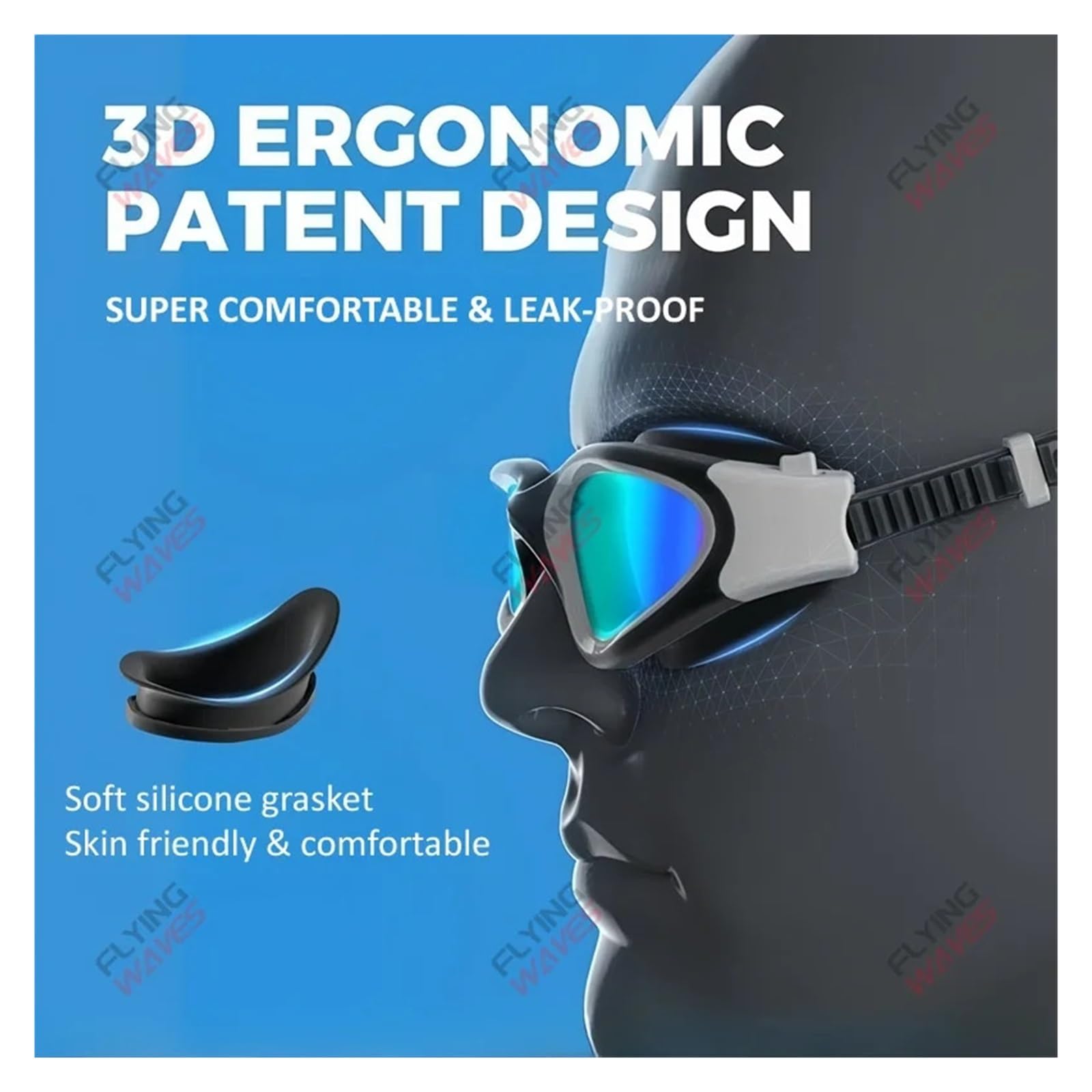 Schwimmbrille for Damen und Herren, beschlagfrei, UV-Schutz, Unisex, Erwachsene, schnell verstellbar, Silikon, for Schwimmen, Tauchen Schwimmbrille