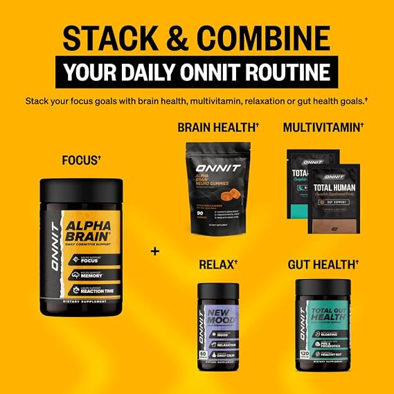 ONNIT Cognitive & Daily Wellness Bundle: Alpha Brain Nootropic Capsules (30 Count) + Total Human Multivitamin Packs (30-Day Supply), IGEN Non-GMO Tested Focus, Energy & Clarity, Pack of 2