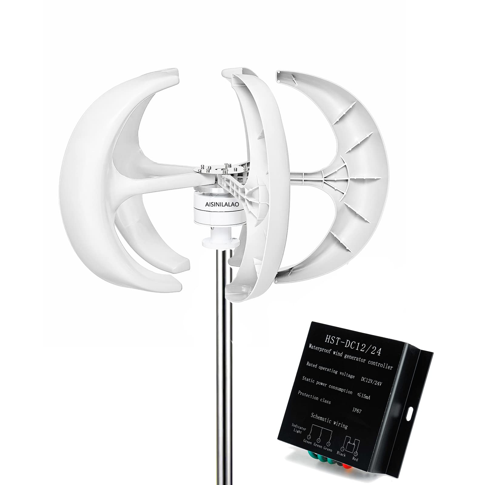 No Noise 5000W Vertical Wind Turbine Set, Wind Generator with MPPT Controller for Home Hybrid Streetlight Use,12V 24V 48V 220V (White)