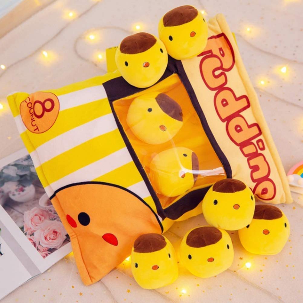 Coussin Peluche Pudding – Sac Snack Avec 8 Mini Animaux – Oreiller Doux 45x35 Cm – Cadeau Enfant & Déco
