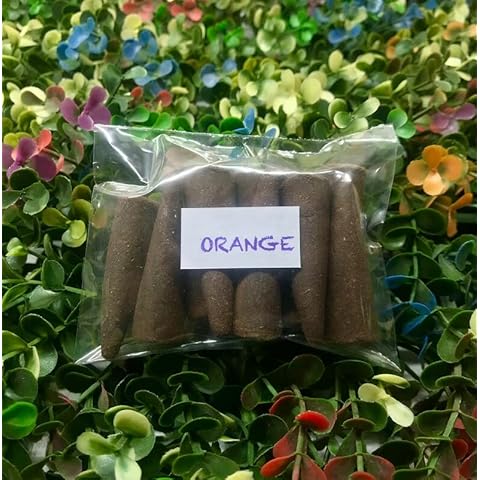 Orange Incense Cones (25 cones) - 100% Natural Incense Cones - Christmas Incense Cones - Traditional Indian Incense (No Damaged Cones Hand Sorted Packet) Cover
