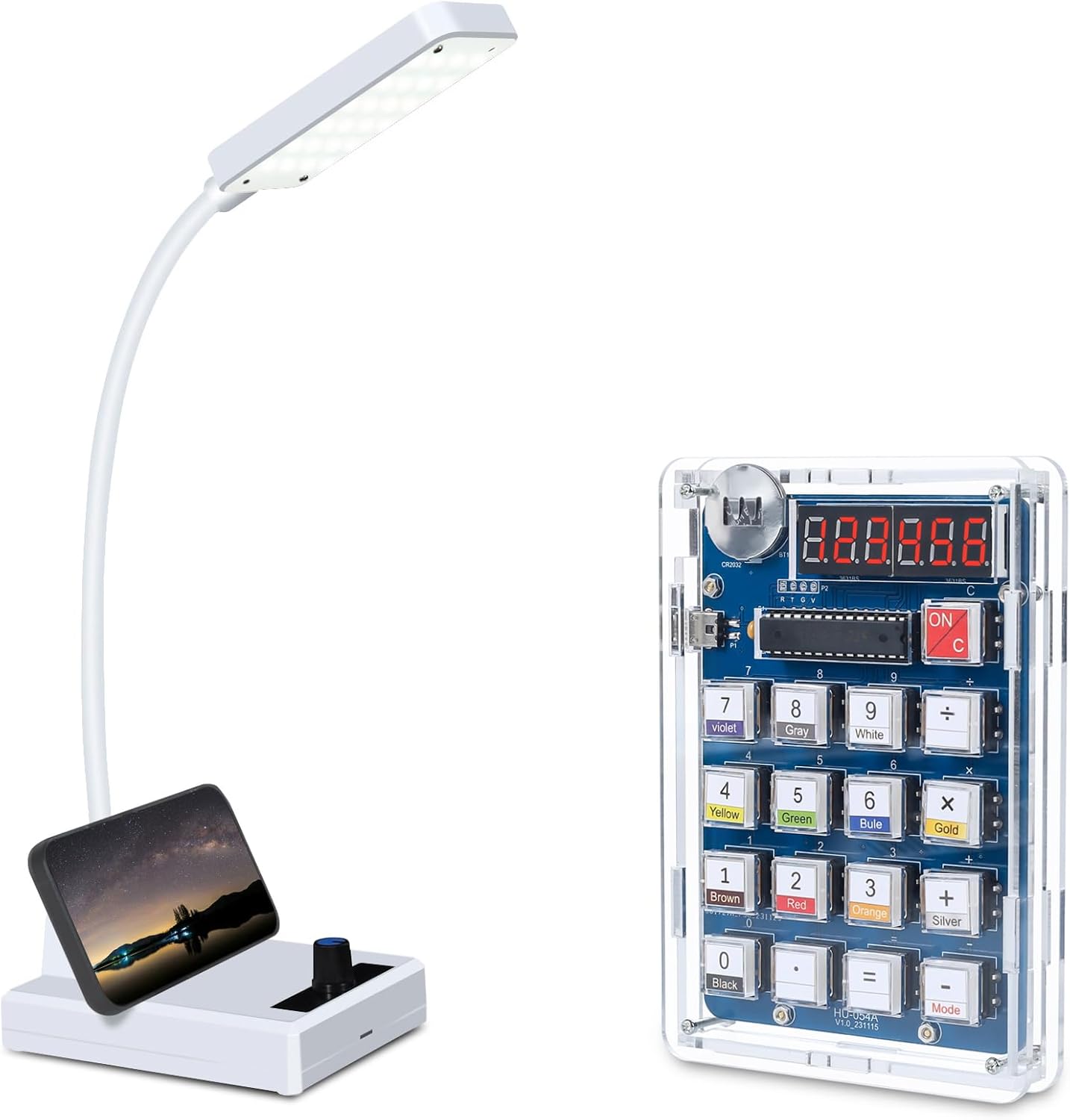 MiOYOOW LED Desk Lamp DIY Electronics Kit and Transparent 6 Digits DIY Calculator Kit, Practical DIY Soldering Practice Kit for Home School Education and Daily Use