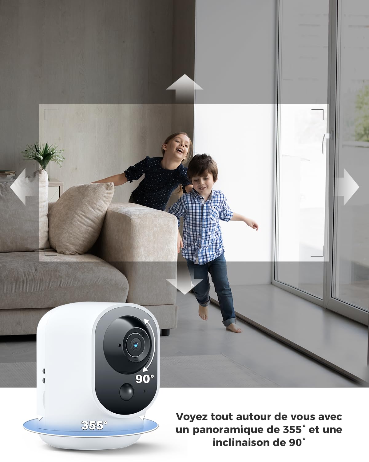 COCOCAM 2K Camera Surveillance WiFi Interieur sans Fil Pan/Tilt à Batterie 5200mAh, pour de Bébé/Animaux/Sécurité Domestique, Reconnaissance IA, Détection Humaine PIR, Wi-FI 2,4G (1, Blanc)