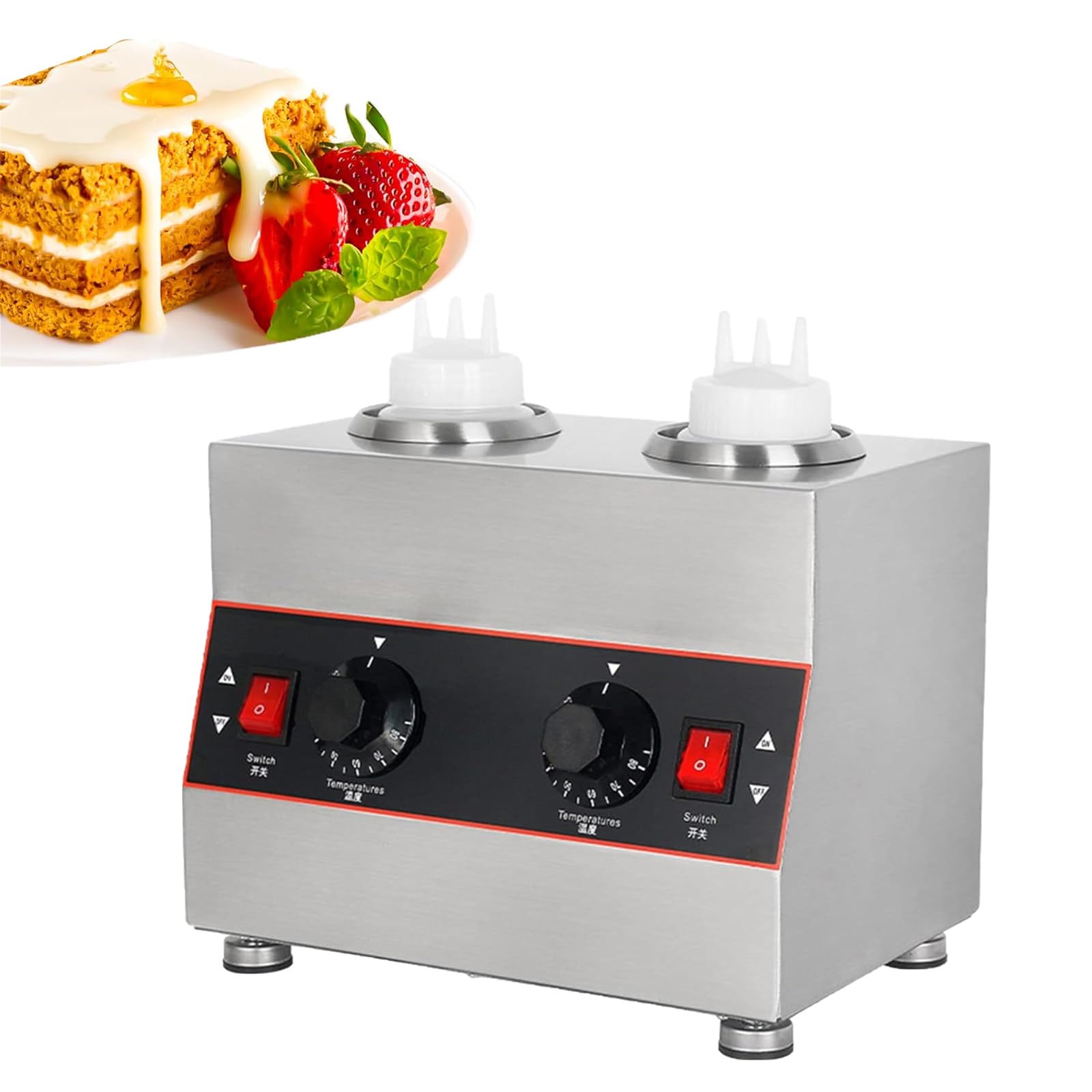 Komercyjny Elektryczny Podgrzewacz I Dozownik Sosów Z Regulacją Temperatury Do Gorącego Fondantu, Karmelu I Dżemu, Zawiera 2 Butelki,2Bottle