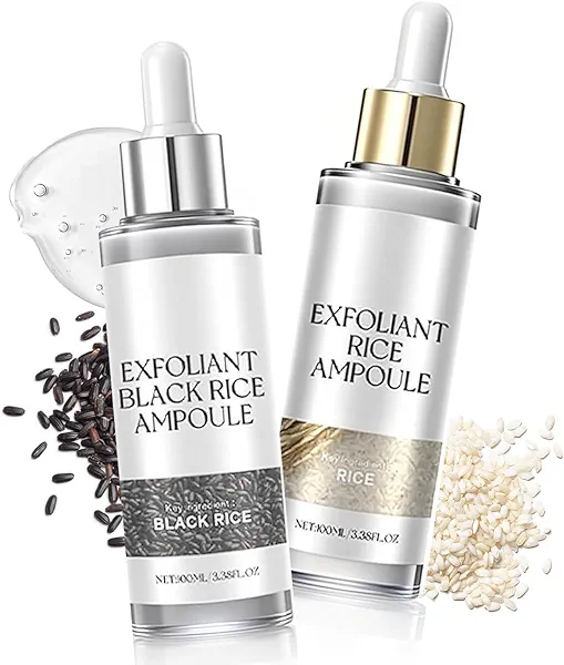 Peel Shot Glow Rice Ampoule Duo, 2PCS Black and White Rice Exfoliant, Gentle Peel & Pore Minimizing, Rice Exfoliating Peeling for All Skin Types (Black+White/100ML)