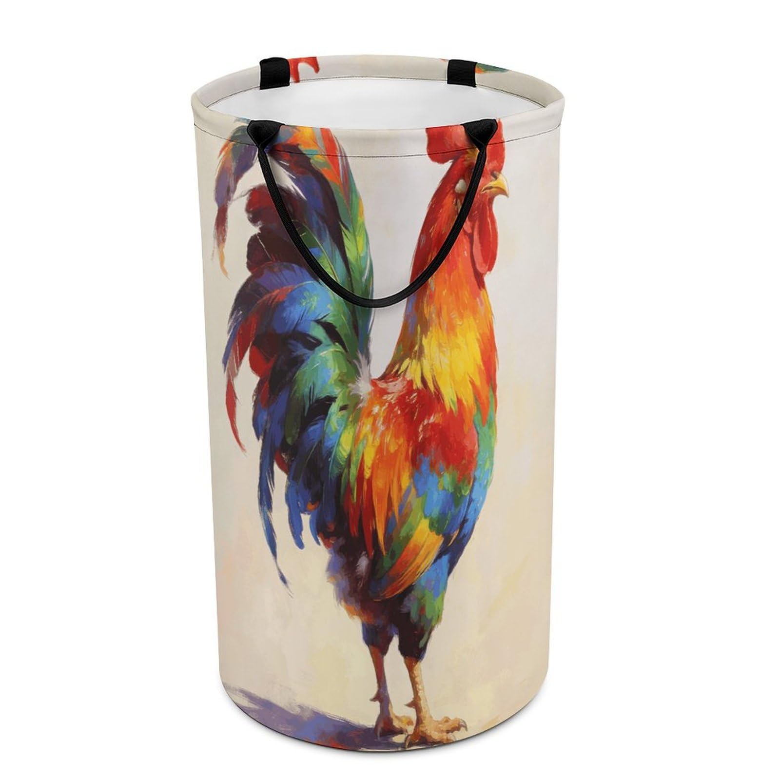 Colorful Rooster Laundry Hamper 86L Waterproof Collapsible Clothes Basket with Double Handles Freestanding Foldable Laundry Basket Large Clothes Hamper for Bathroom
