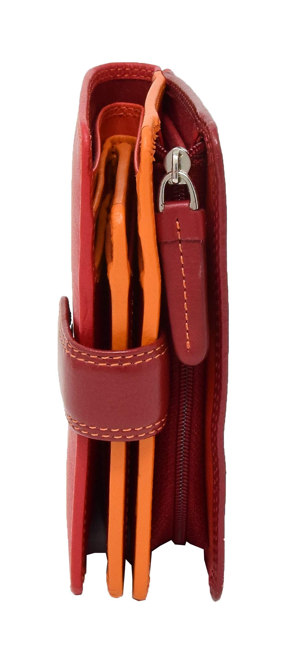 Cartera de piel suave para mujer AVB51 con cierre de cremallera Rojo Rojo Medium