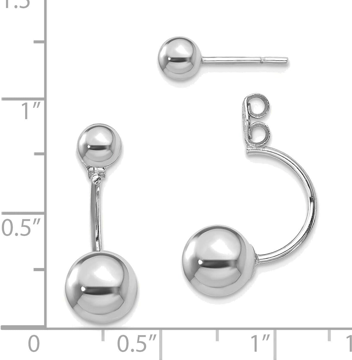 Sterling Silver Rhodium-plated Front & Back Ball Post Earrings Striking