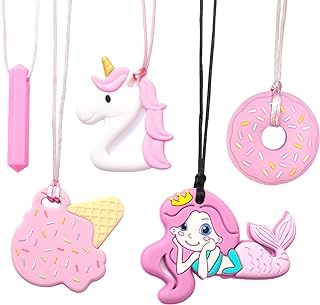 Chew Necklaces for Sensory Kids 5 PCS Silicone Chewable Necklaces for Kids or Adults That Like Biting or Have Autism-Perfectly Textured Silicone Chewy Toys-Chewy Necklace Sensory