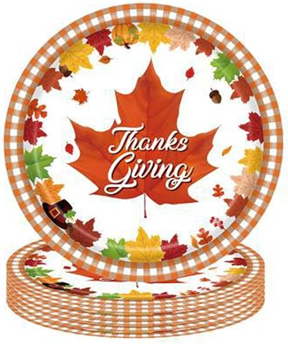 Platos de papel desechables de Acción de Gracias, platos de postre con estampado de hojas de arce de otoño para cosecha de otoño, cumpleaños, boda,