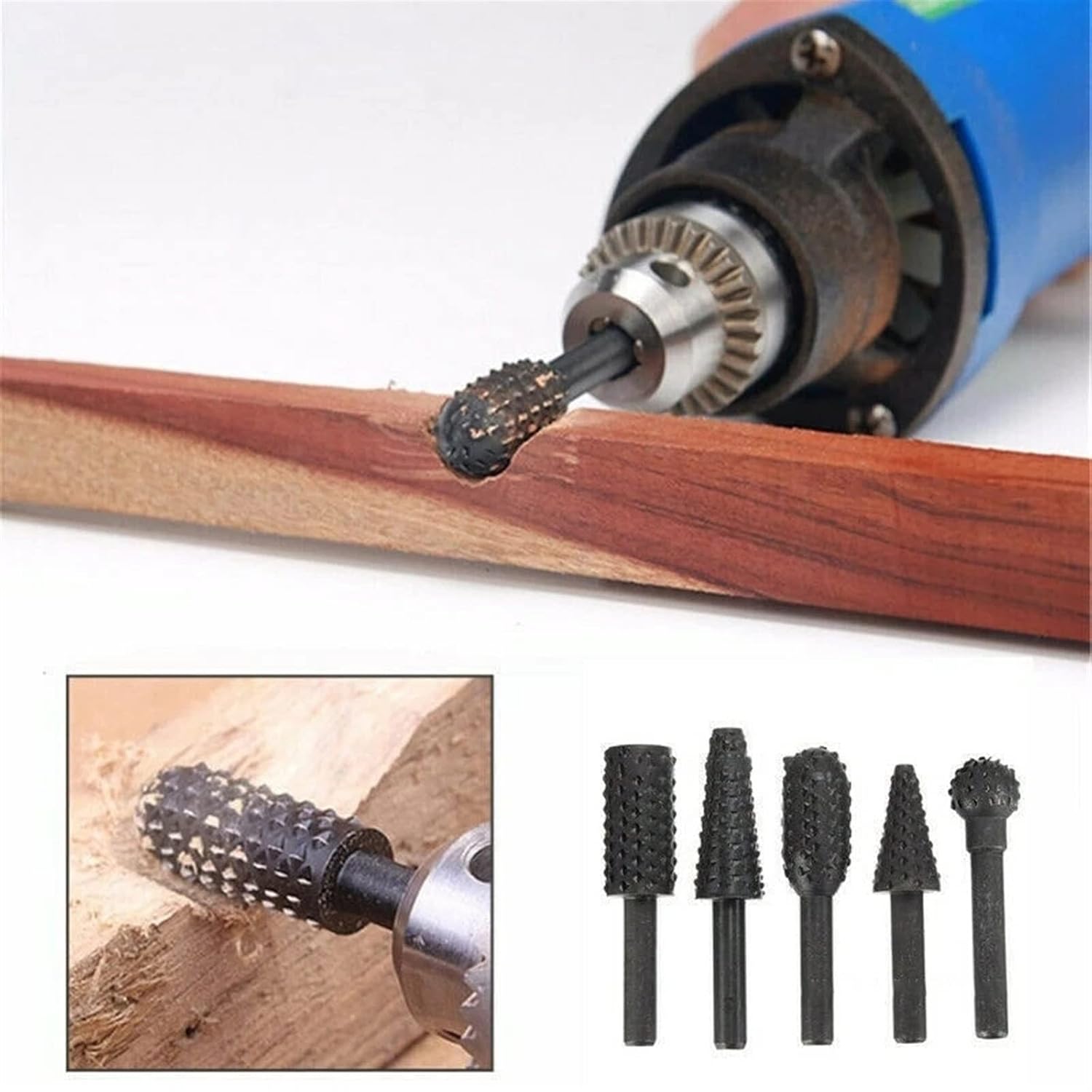 5 PCS Steel Rotary File 1/4quot; Shank Rotary Process Embossed File Wood Grinding Power Woodworking Hand Tool Accessories(Grey)