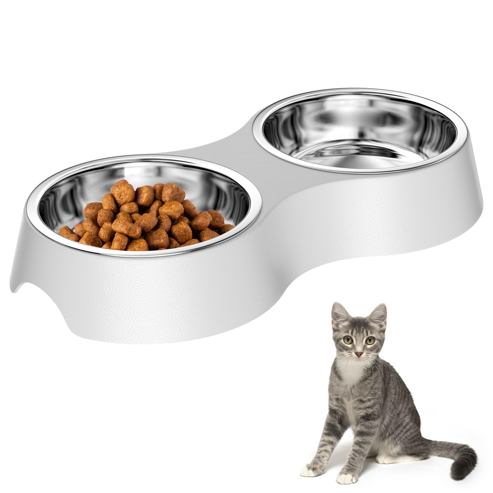 Set di 2 Ciotole per Cani, Ciotole per Gatti Grigio Ciotola per Gatti con Tappetino Antiscivolo Ciotole per Rialzate Acciaio Inossidabile, Ciotola Gatto per Cani Piccoli,Gattini