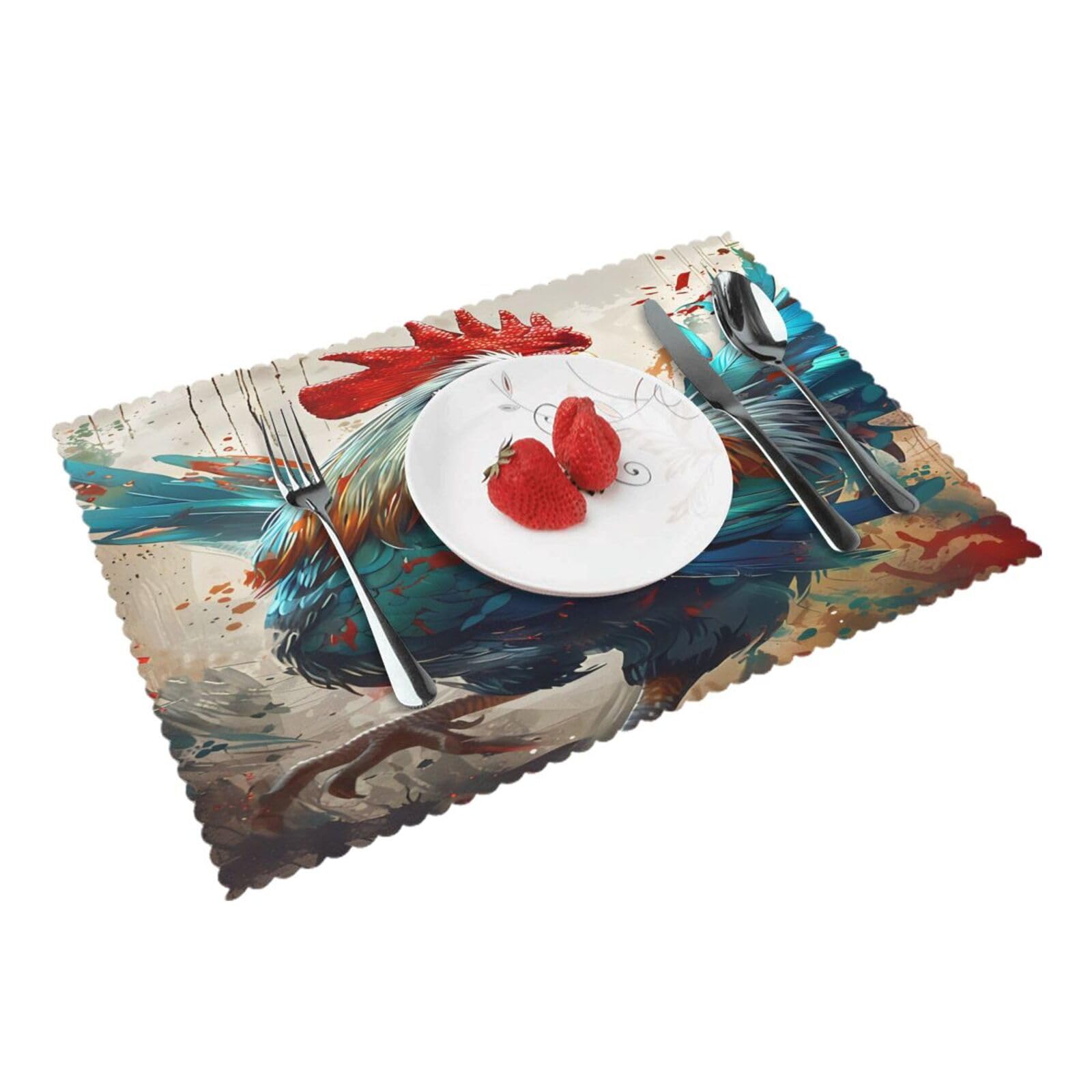 Vibrant Rooster Work Pattern Placemats Set of 4 Print Table Mats Place Mats Table Decor for Kitchen Dining 12X18 in