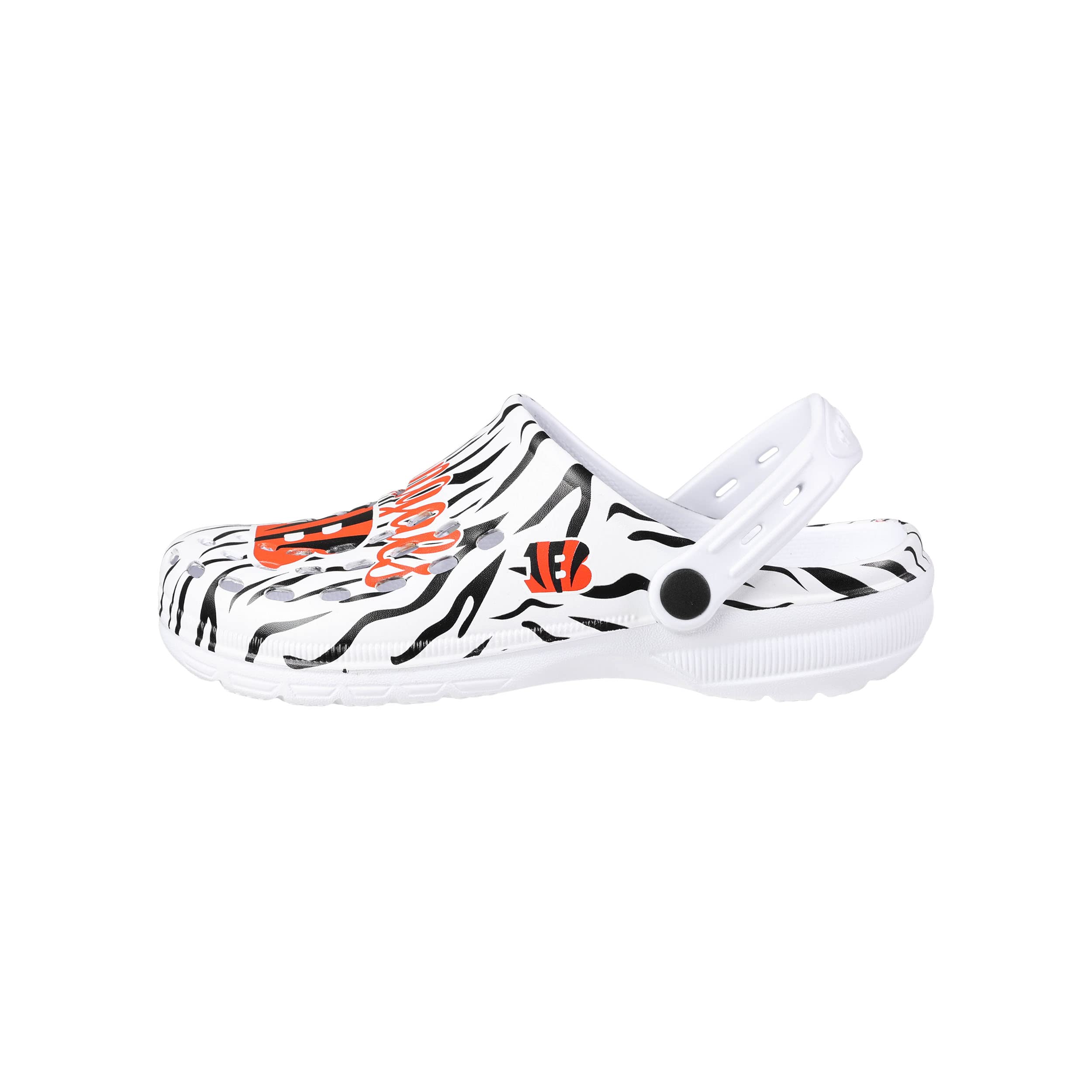 FOCO Cincinnati Bengals NFL Womens White Stripe Clog with Strap - L