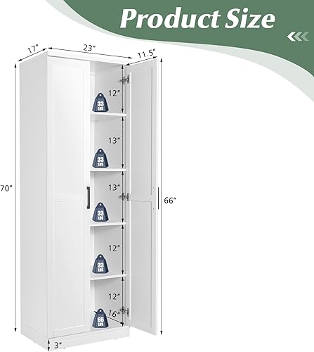 Miniatura 3 de LOKO Armario de despensa blanco de 70 pulgadas de alto armario de cocina con 2 puertas y estantes ajustables armario de almacenamiento alto