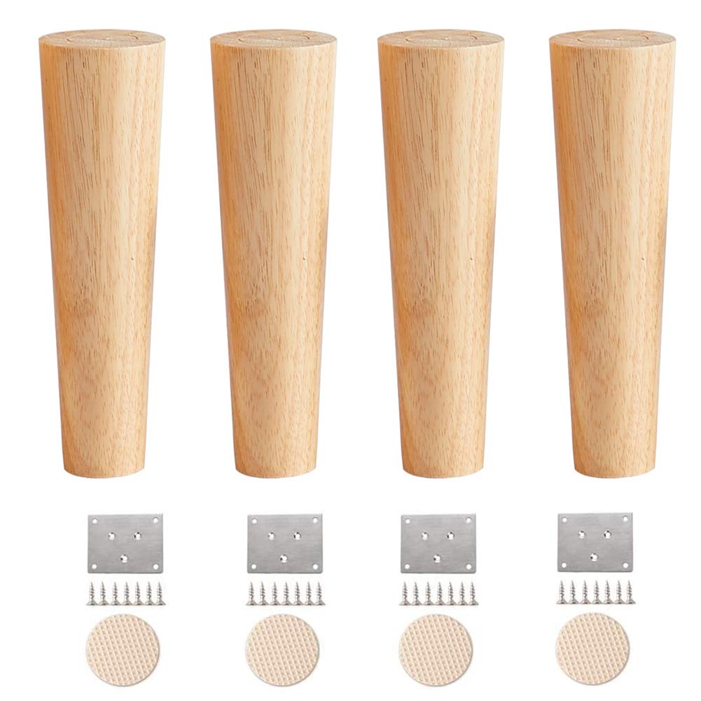 CHEWYNP Patas de Madera para Muebles, Patas de Repuesto para sofá, con Placas de Montaje para Patas y Protectores de Fieltro para sofá, gabinete, sofá, Mesa de Centro, Banco, Silla, Juego