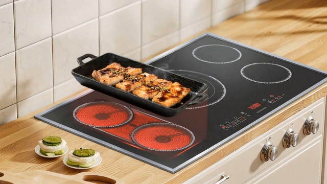 Image of 36 Inch Electric Cooktop, 5 Burner Stove Top with Slide Control | 9200W Electric Stove with Child Lock, Timer, Pause Function 36 inch Glass Cooktop, Sensor Touch, 220-240V Hard Wire, No Plug