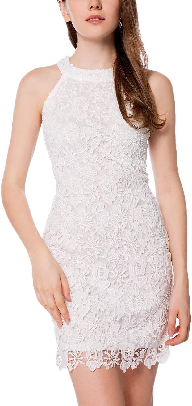 Yikomi Women's Summer Halter Neck Midi Lace Party Cocktail Dress (4, White)
