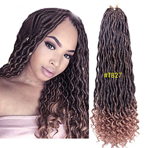 Goddess Faux Locs Curly Faux Locs Crochet Hair Wavy Faux Locs braids Curly Ends Synthetic Braiding Hair Extensions (20 INCHES, TB/27#)