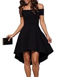 Womens Off The Shoulder Short Sleeve High Low Cocktail Skater Dress