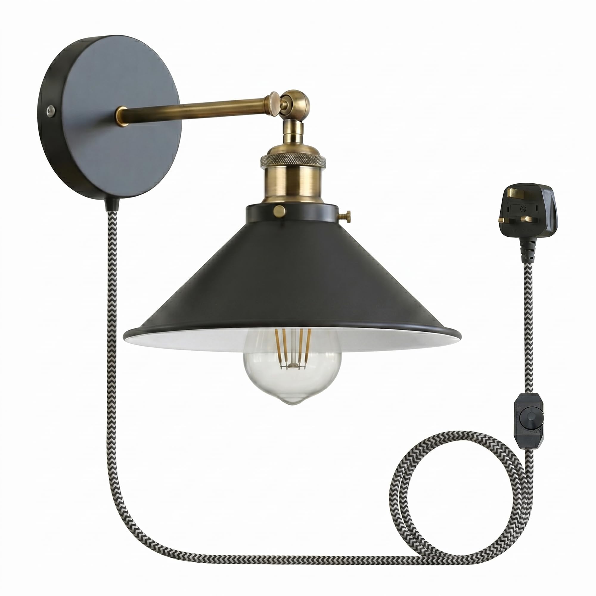 Industrial Style Led Wall Light Plug-in Night Light E27 Retro Metal Black Wall Sconce Adjustable Aesthetic Lamp Fixture for Stair Hallway Bedroom Beside Living Room