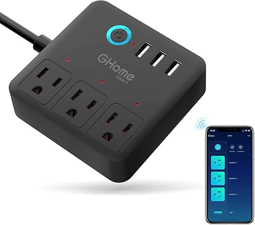 GHome Smart Regleta de alimentación de enchufe, protector de sobretensiones WiFi funciona con Alexa Google Home, enchufes inteligentes con 3 puertos