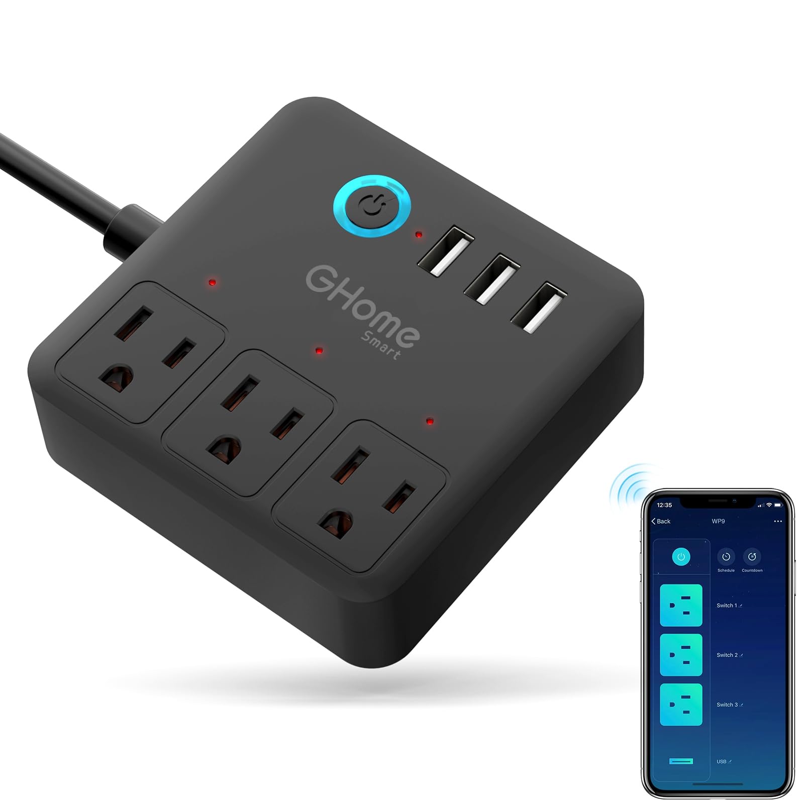 GHome Smart Plug Power Strip Works with Alexa & Google Home - 3 Individually Controlled Smart Outlets Switches 3 USB Ports, 4FT Extension Cord, WiFi Power Strip, Multi-Plug Extender for Home Offices