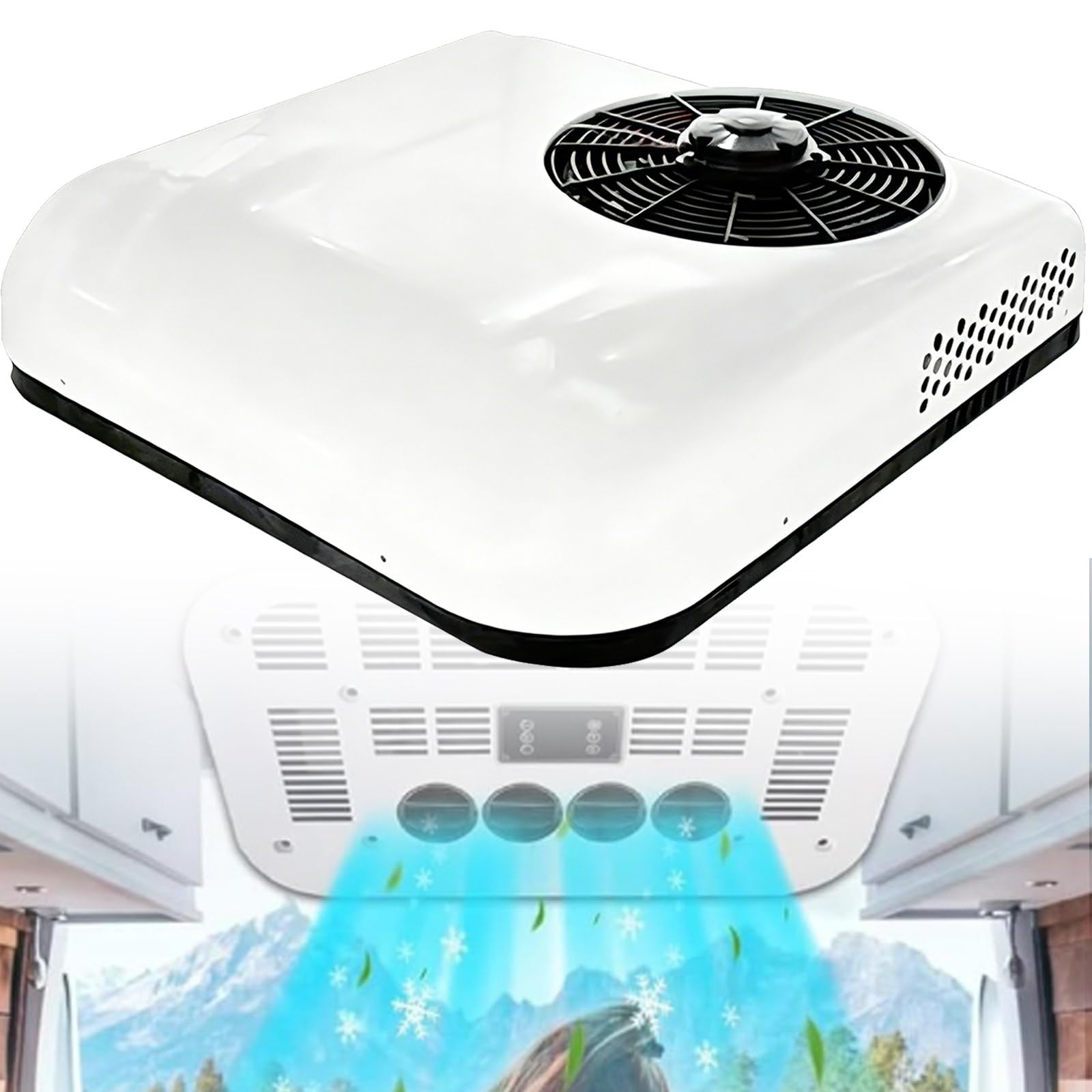 Osnzyc 12V/24V RV Roof-mounted Parking Air Conditioner, Low Noise Roof AC Unit with Cooling Function, Energy-Efficient For RVs, Trucks, Trailers, Boats, & Tractors 24V