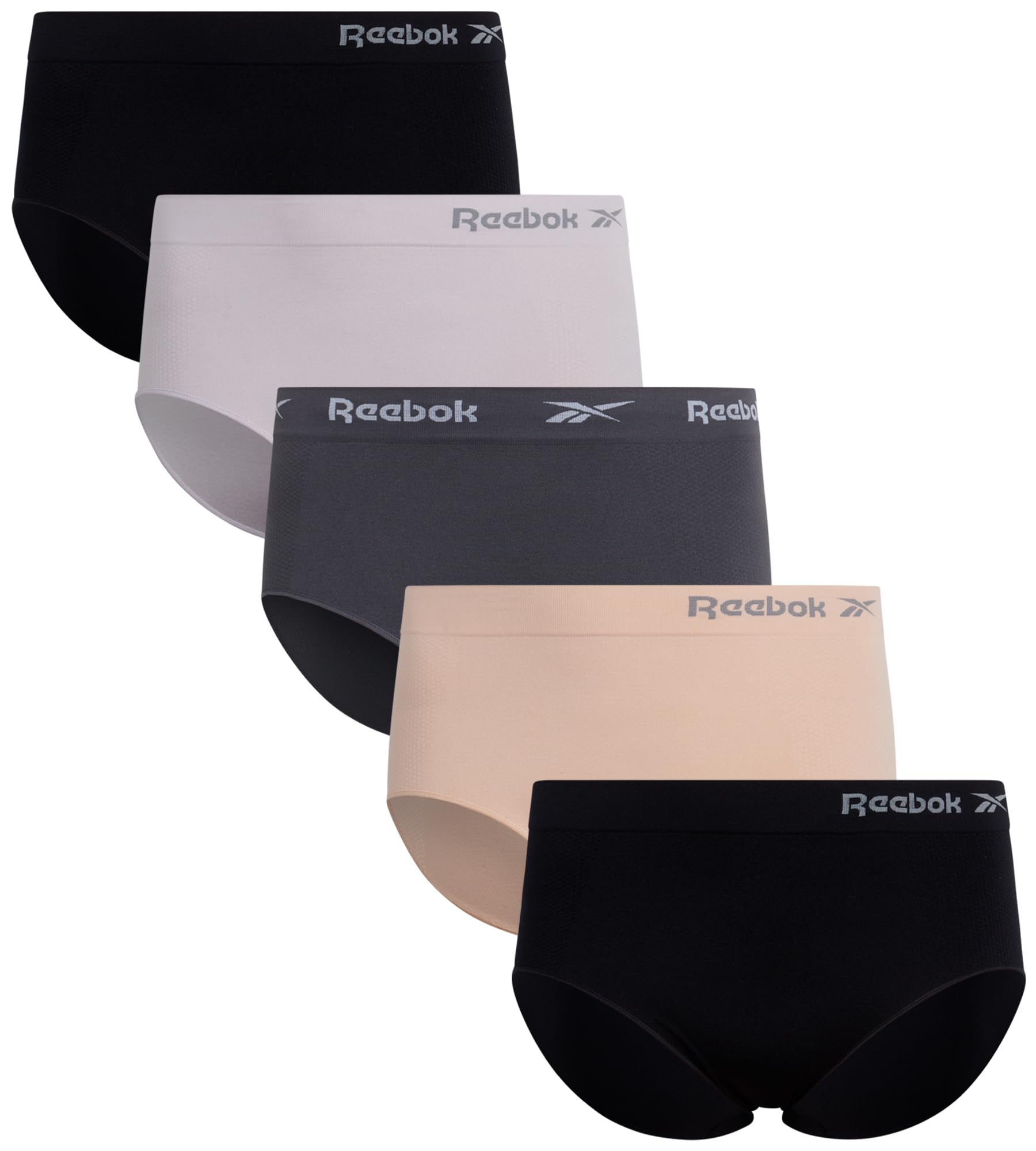 Reebok Womens Briefs Underwear - 5 Pack Plus Size Soft Stretch Performance High Waisted Panties Seamless Underwear for Women