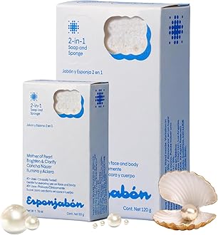 T.Taio Esponjabon Mother of Pearl Soap Sponge - Refreshing Shower Scrubber for Bath Wash & Oil Removal - Bathroom Necessities with Invigorating Scents - Mini Pearl Included