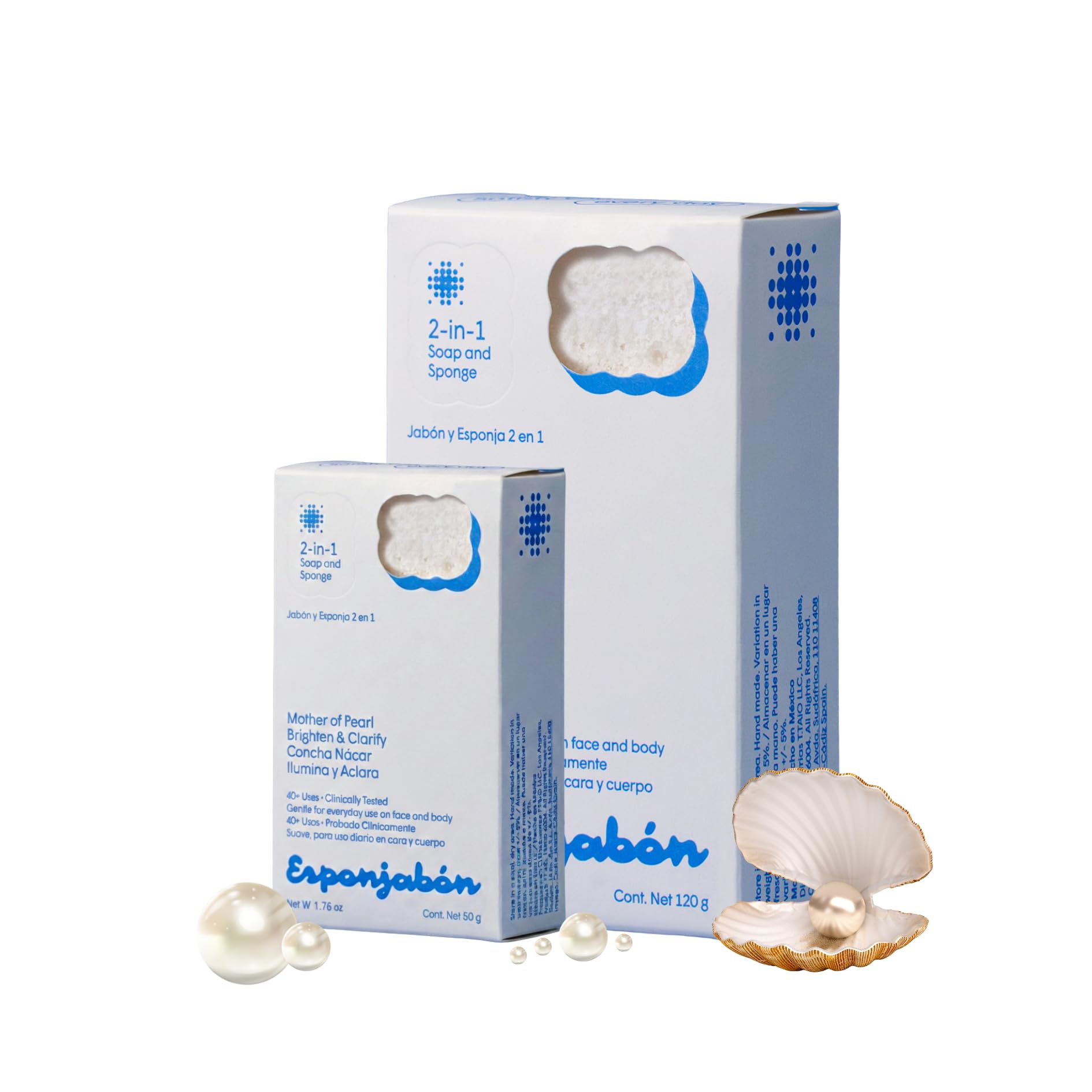 T.Taio Esponjabon Mother of Pearl Soap Sponge - Refreshing Shower Scrubber for Bath Wash & Oil Removal - Bathroom Necessities with Invigorating Scents - Mini Pearl Included